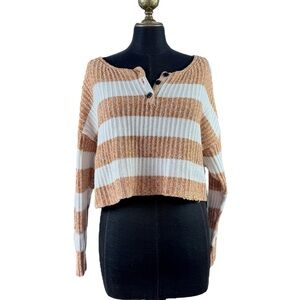 American Eagle Outfitters Sweater Cropped Knit Striped White Tan Size Small
